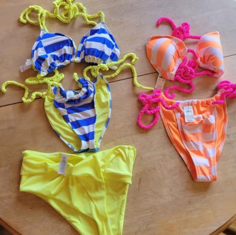 NWT Aerie Pink & Orange Striped Bikini Set